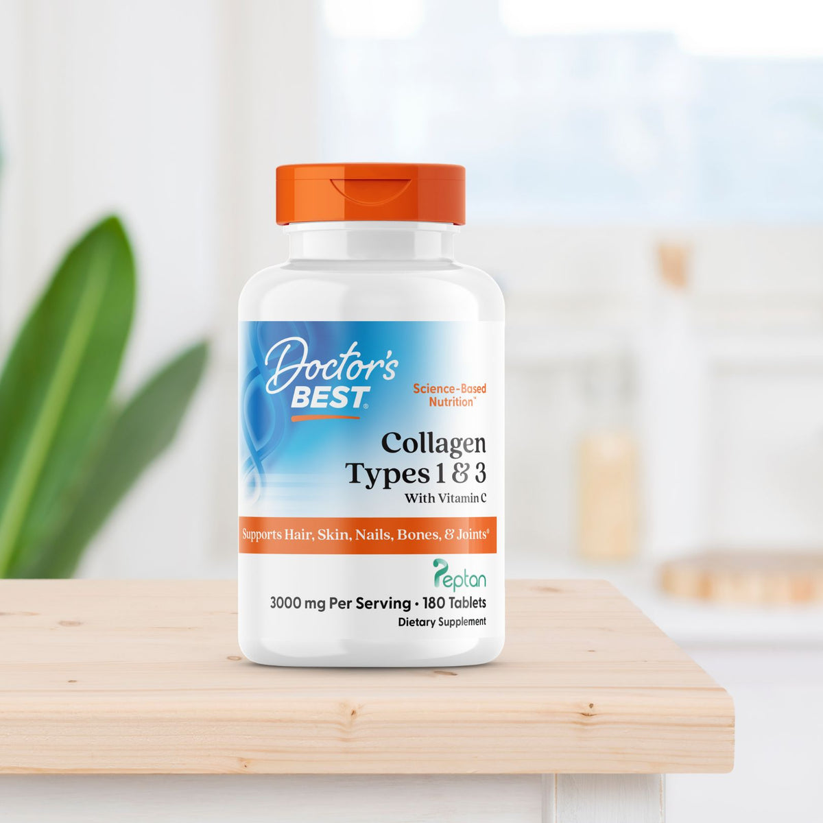 Doctor's Best Collagen Types 1 and 3 and Vitamin C, 3,000 mg Per Serving, 180 Tablets