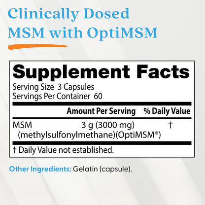 Doctor's Best MSM with OptiMSM, 3,000 mg Per Serving, 180 Capsules
