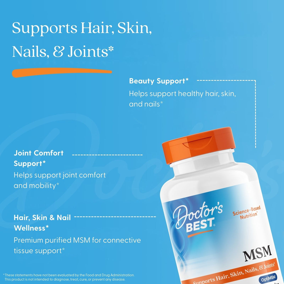 Doctor's Best MSM with OptiMSM, 3,000 mg Per Serving, 180 Capsules