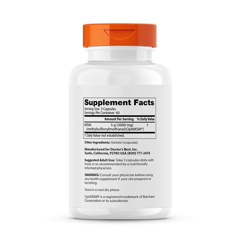 Doctor's Best MSM with OptiMSM, 3,000 mg Per Serving, 180 Capsules
