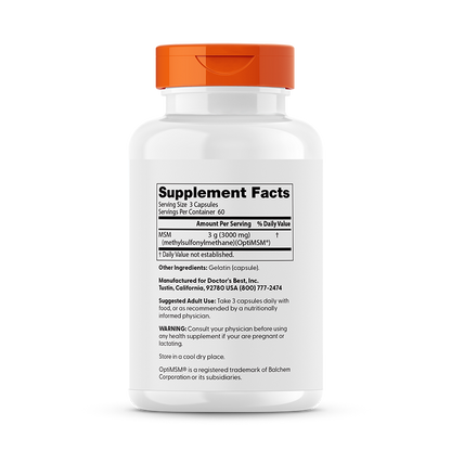 Doctor's Best MSM with OptiMSM, 3,000 mg Per Serving, 180 Capsules
