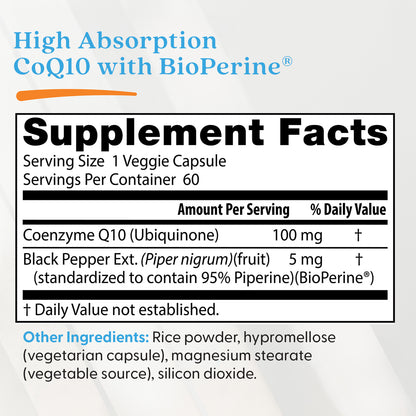 Doctor's Best High Absorption CoQ10 with BioPerine, 100 mg, 60 Veggie Caps