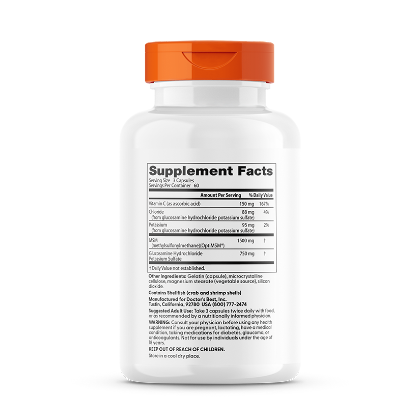 Doctor's Best Synergistic Glucosamine MSM Formula with OptiMSM, 180 Capsules