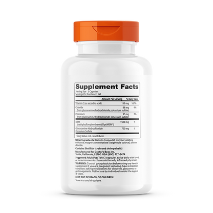 Doctor's Best Synergistic Glucosamine MSM Formula with OptiMSM, 180 Capsules