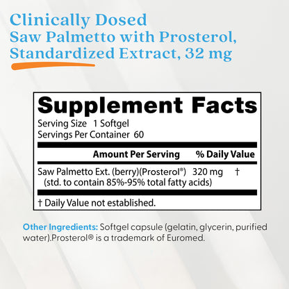 Doctor's Best Saw Palmetto with Prosterol, Standardized Extract, 320 mg, 60 Softgels
