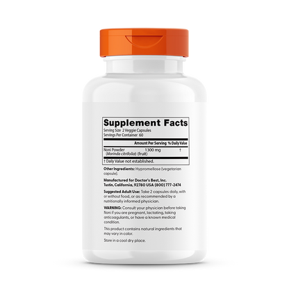 Doctor's Best Noni Fruit Powder, 1300 mg Per Serving, 120 Veggie Caps