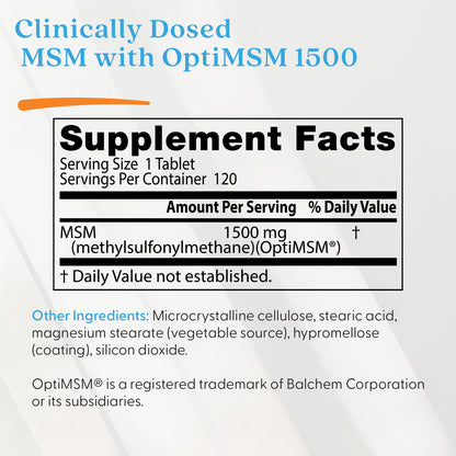 Doctor's Best MSM with OptiMSM, 1,500 mg, 120 Tablets