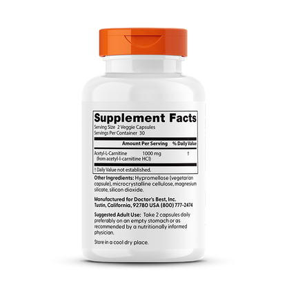Doctor's Best Acetyl-L-Carnitine, 500 mg, 60 Veggie Caps