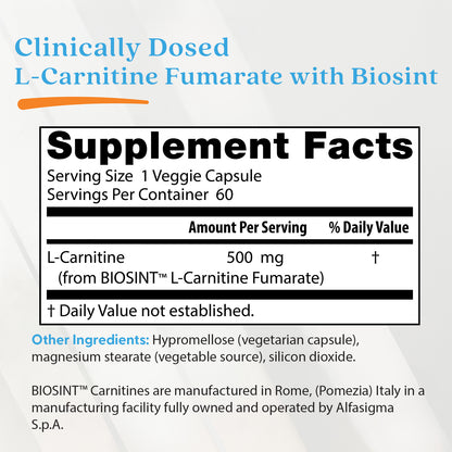 Doctor's Best L-Carnitine Fumarate with Biosint Carnitines, 855 mg, 60 Veggie Caps