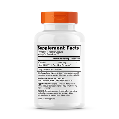 Doctor's Best L-Carnitine Fumarate with Biosint Carnitines, 855 mg, 60 Veggie Caps