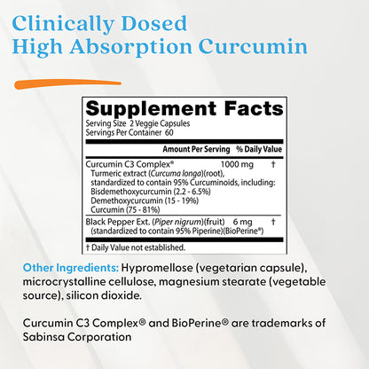 Doctor's Best High Absorption Curcumin, 1000 mg Per Serving, 120 Capsules