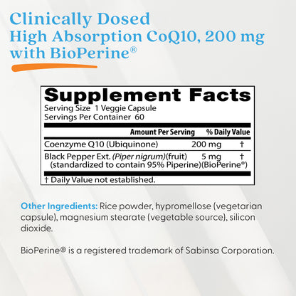Doctor's Best High Absorption CoQ10 with BioPerine, 200 mg, 60 Veggie Caps