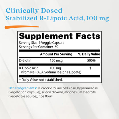 Doctor's Best Stabilized R-Lipoic Acid, 100 mg, 60 Veggie Caps