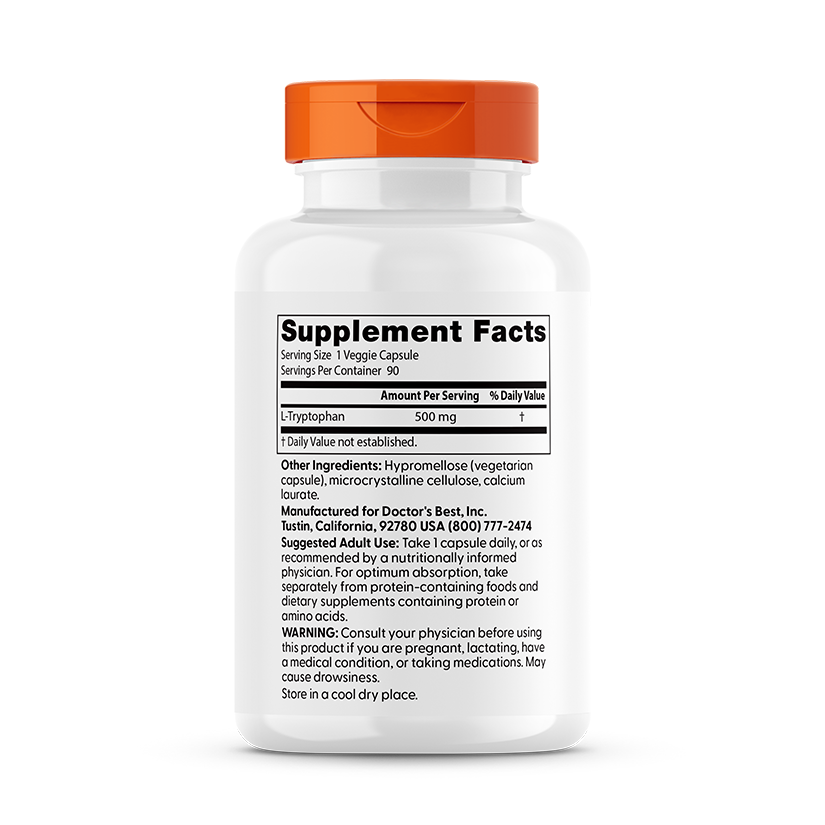 Doctor's Best L-Tryptophan, 500 mg, 90 Veggie Caps
