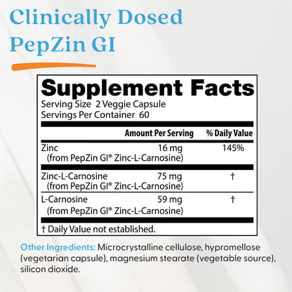 Doctor's Best PepZin GI, Zinc-L-Carnosine Complex, 120 Veggie Caps