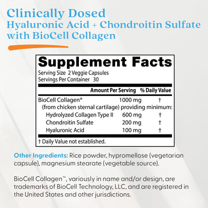 Doctor's Best Hyaluronic Acid + Chondroitin Sulfate with BioCell Collagen, 60 Veggie Caps