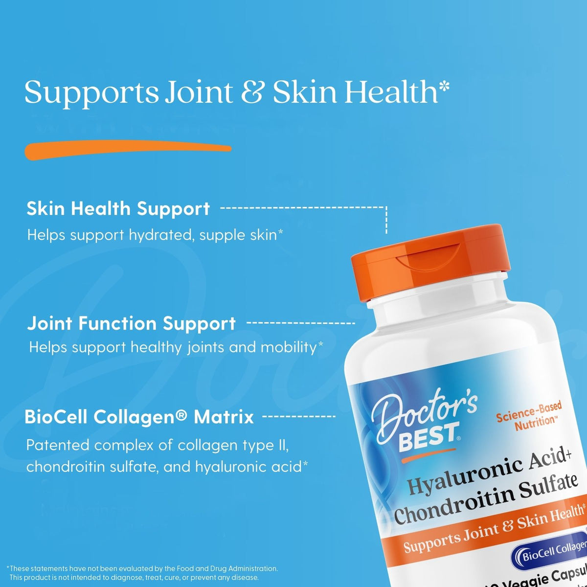 Doctor's Best Hyaluronic Acid + Chondroitin Sulfate with BioCell Collagen, 60 Veggie Caps