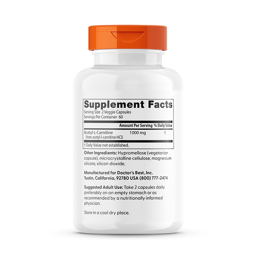 Doctor's Best Acetyl-L-Carnitine, 1000 mg Per Serving, 120 Veggie Caps