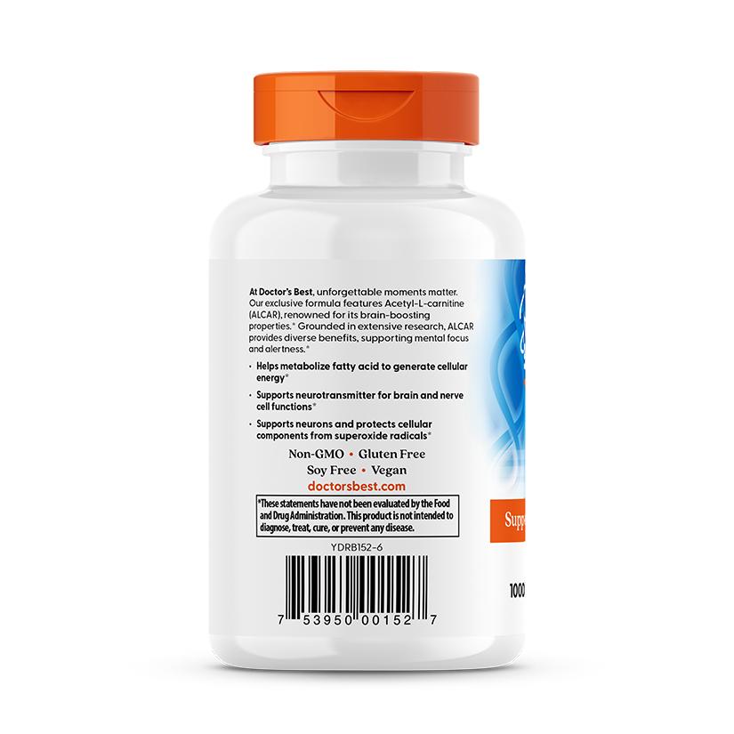 Doctor's Best Acetyl-L-Carnitine, 1000 mg Per Serving, 120 Veggie Caps