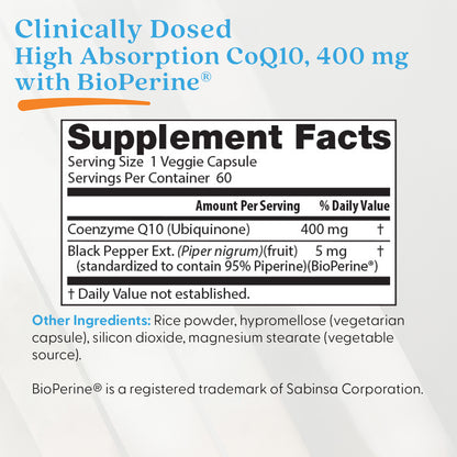 Doctor's Best High Absorption CoQ10 with BioPerine, 400 mg, 60 Veggie Caps