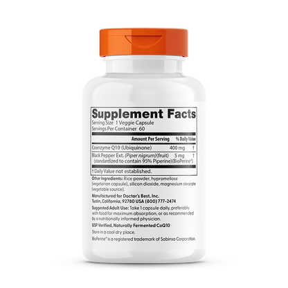 Doctor's Best High Absorption CoQ10 with BioPerine, 400 mg, 60 Veggie Caps