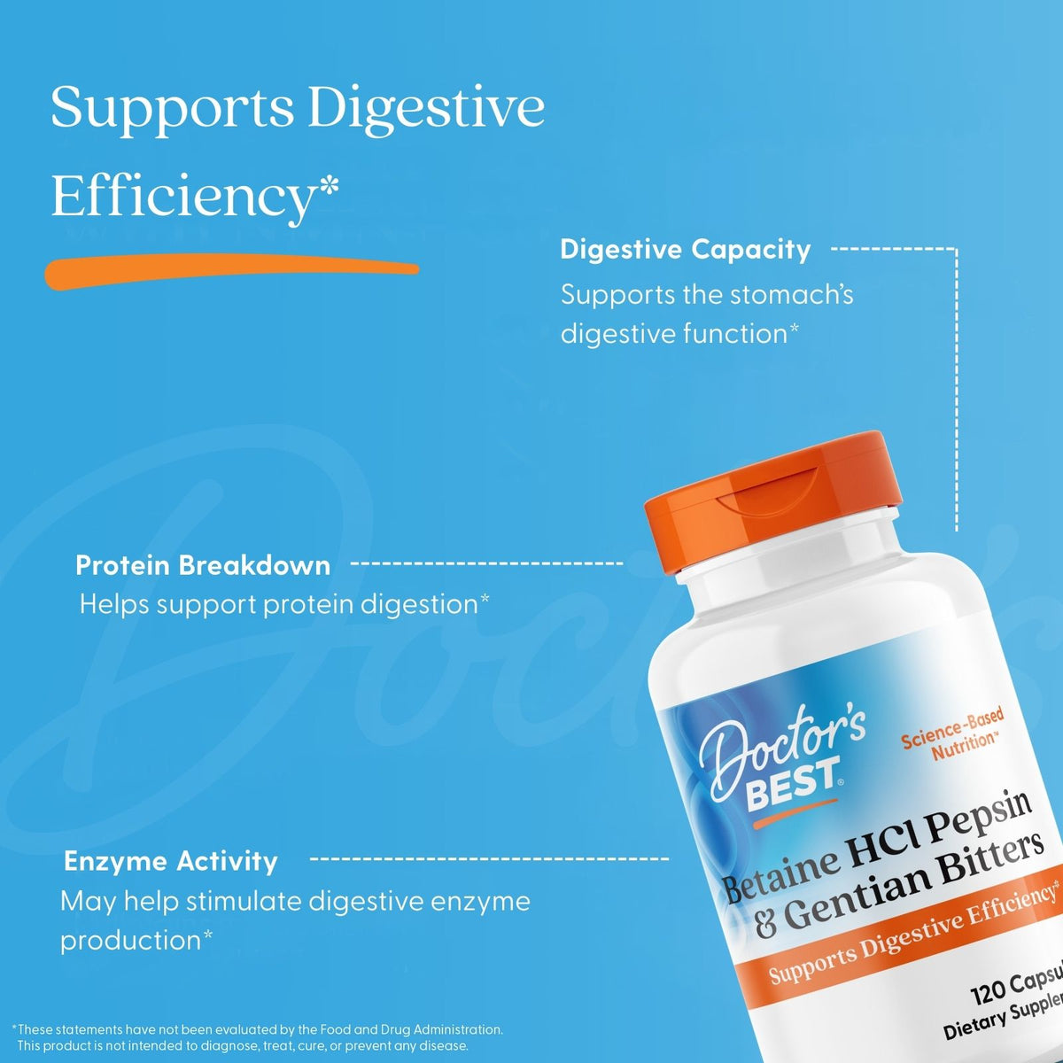 Doctor's Best Betaine HCl Pepsin & Gentian Bitters, 120 Capsules