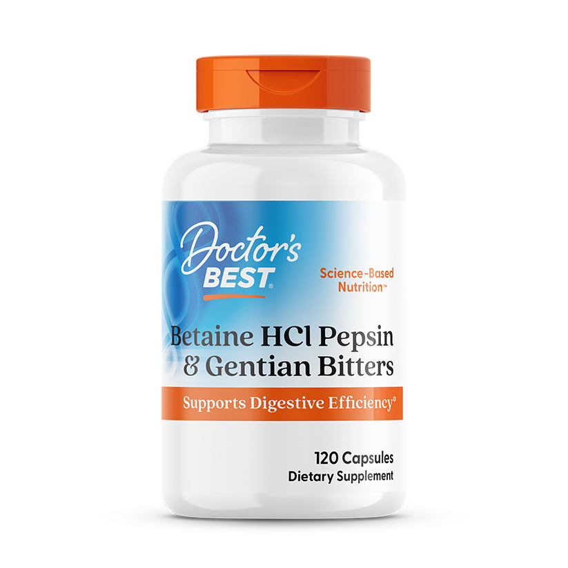Doctor's Best Betaine HCl Pepsin & Gentian Bitters, 120 Capsules