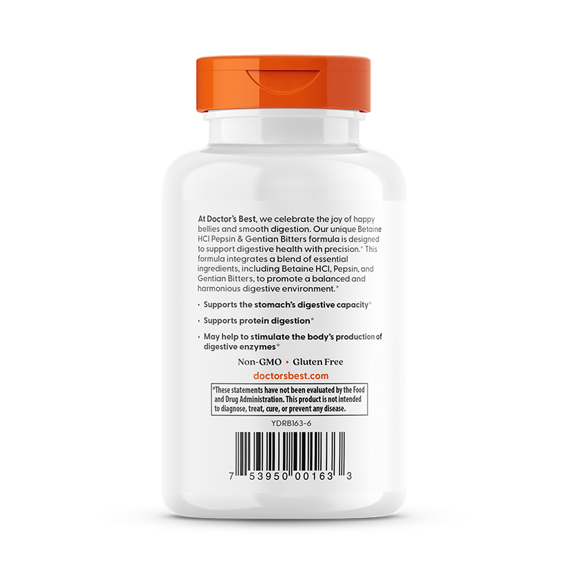 Doctor's Best Betaine HCl Pepsin & Gentian Bitters, 120 Capsules