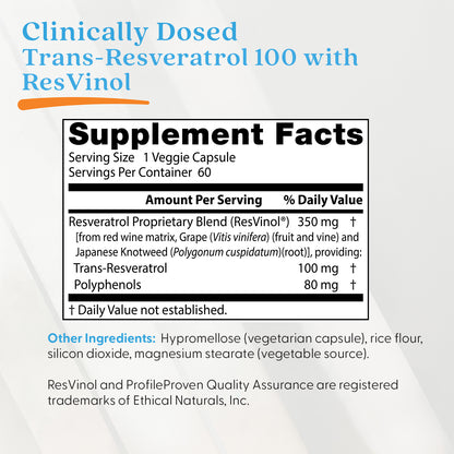 Doctor's Best Trans-Resveratrol 100 with ResVinol, 100 mg, 60 Veggie Caps