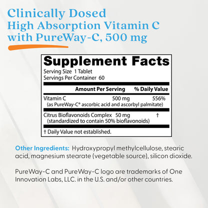 Doctor's Best High Absorption Vitamin C with PureWay-C, 500 mg, 60 Tablets