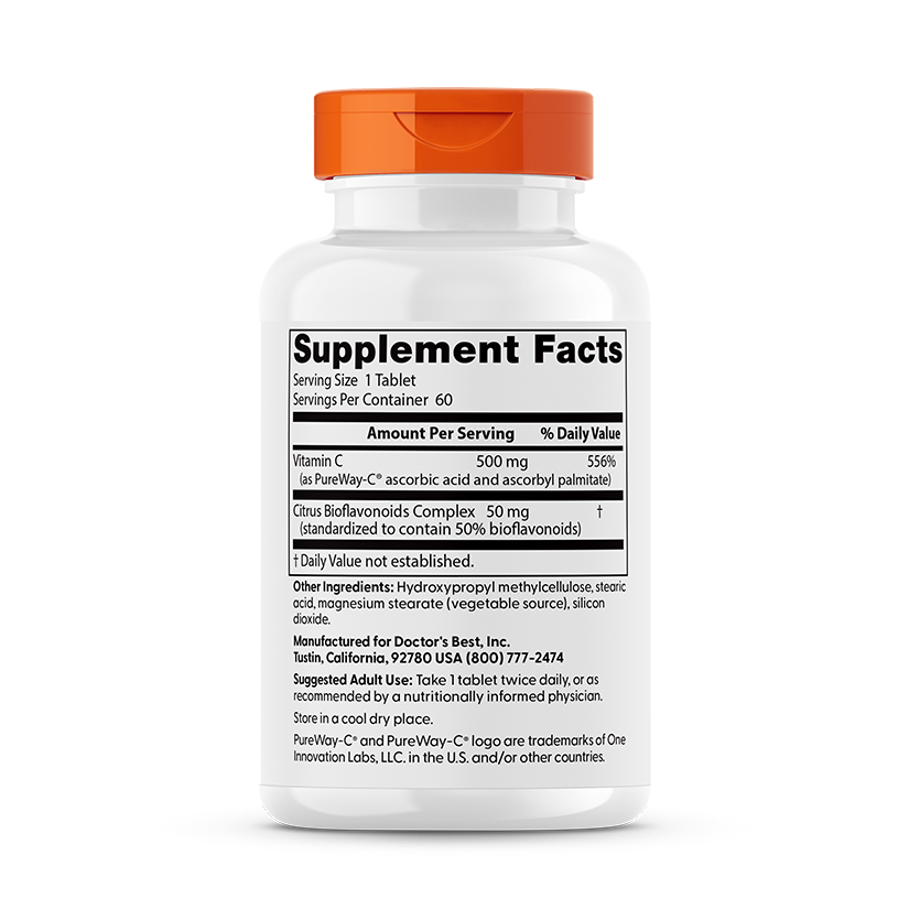 Doctor's Best High Absorption Vitamin C with PureWay-C, 500 mg, 60 Tablets