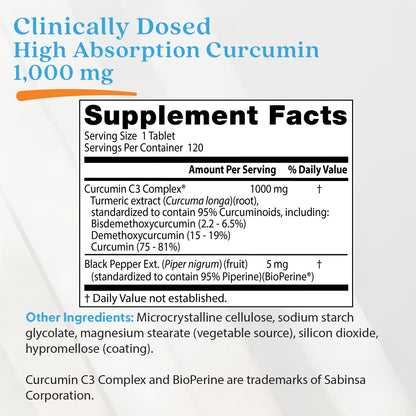 Doctor's Best High Absorption Curcumin, 1,000 mg, 120 Tablets