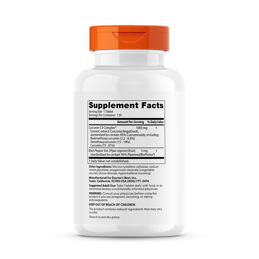 Doctor's Best High Absorption Curcumin, 1,000 mg, 120 Tablets