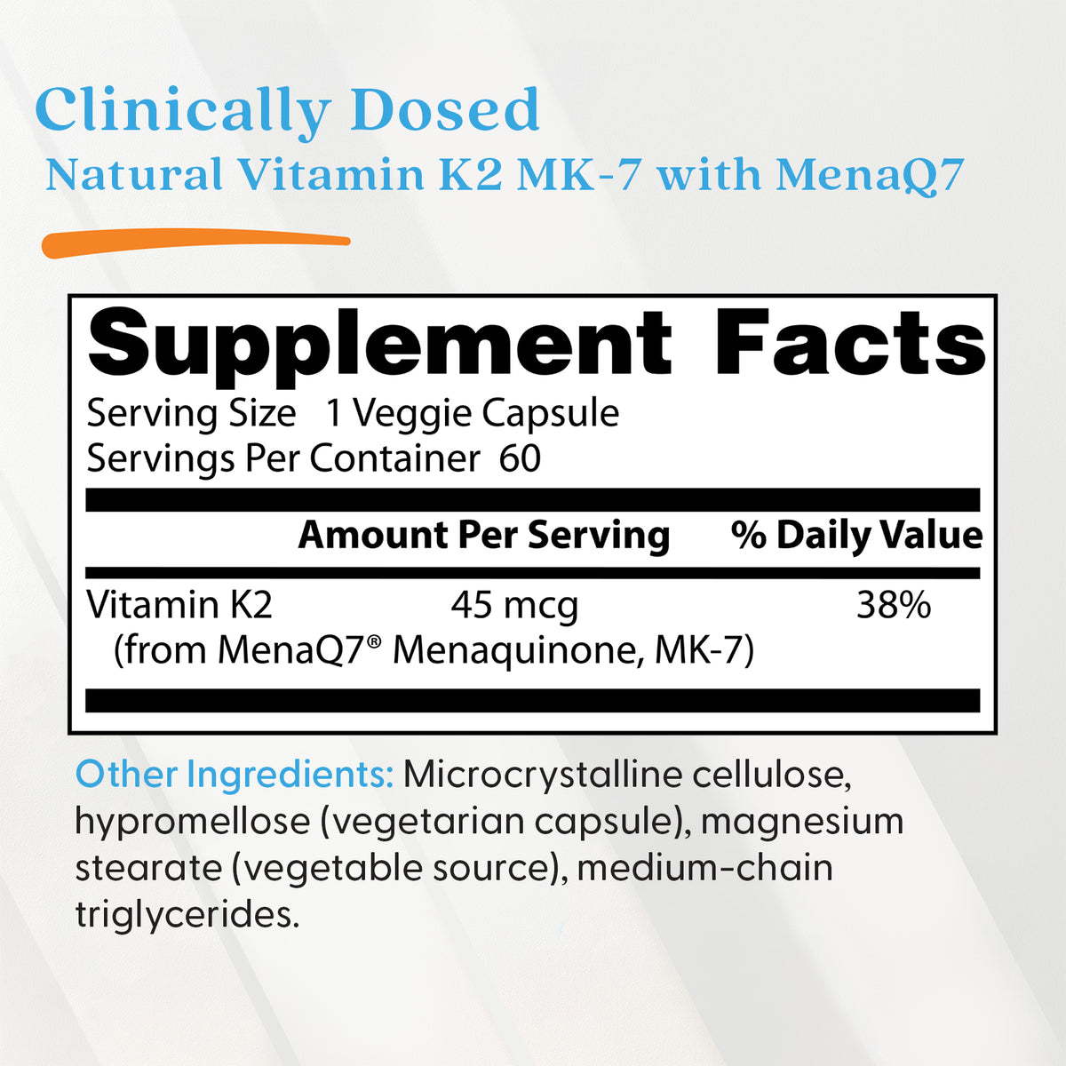 Doctor's Best Natural Vitamin K2 MK-7 with MenaQ7, 45 mcg, 60 Veggie Caps