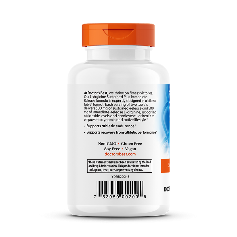 Doctor's Best L-Arginine Sustained Plus Immediate Release, 1000 mg Per Serving, 120 Bilayer Tablets