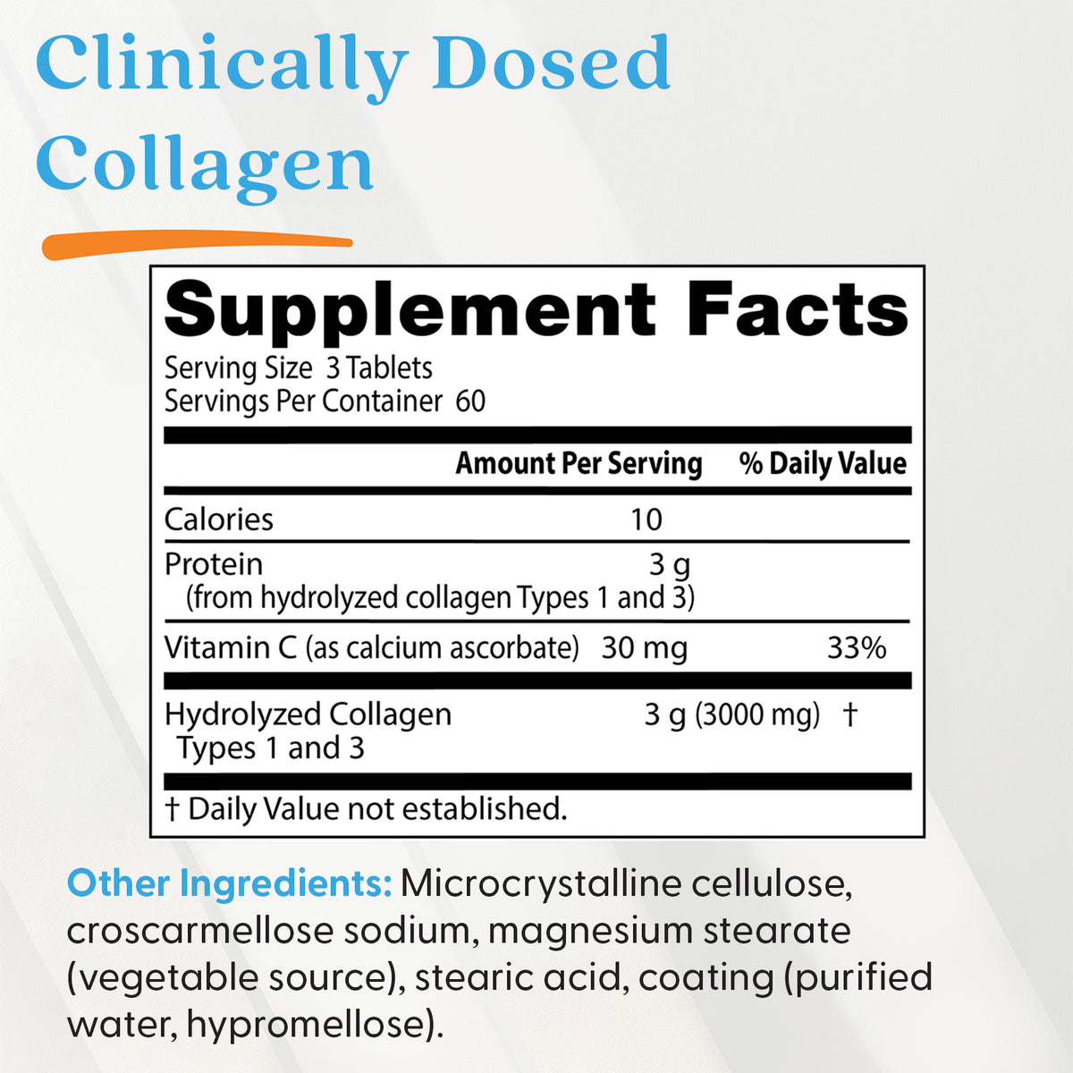 Doctor's Best Collagen Types 1 and 3 and Vitamin C, 3,000 mg Per Serving, 180 Tablets