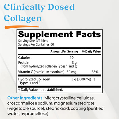 Doctor's Best Collagen Types 1 and 3 and Vitamin C, 3,000 mg Per Serving, 180 Tablets
