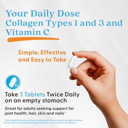 Doctor's Best Collagen Types 1 and 3 and Vitamin C, 3,000 mg Per Serving, 180 Tablets