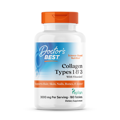 Doctor's Best Collagen Types 1 and 3 and Vitamin C, 3,000 mg Per Serving, 180 Tablets