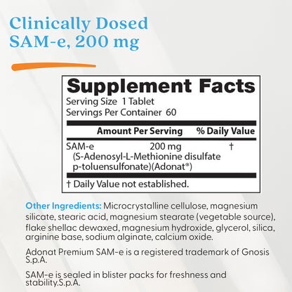 Doctor's Best SAM-e, 200 mg Per Serving, 60 Enteric Coated Tablets