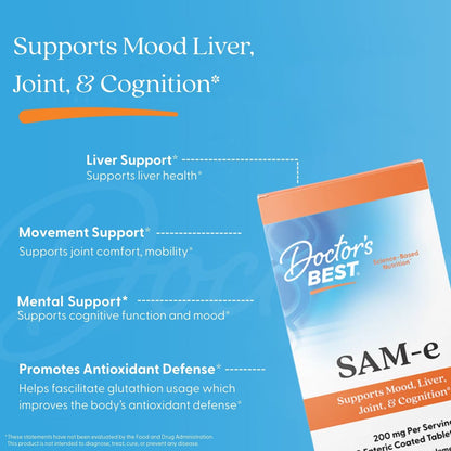 Doctor's Best SAM-e, 200 mg Per Serving, 60 Enteric Coated Tablets