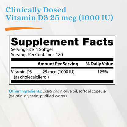 Doctor's Best Vitamin D3, 25 mcg (1,000 IU), 180 Softgels