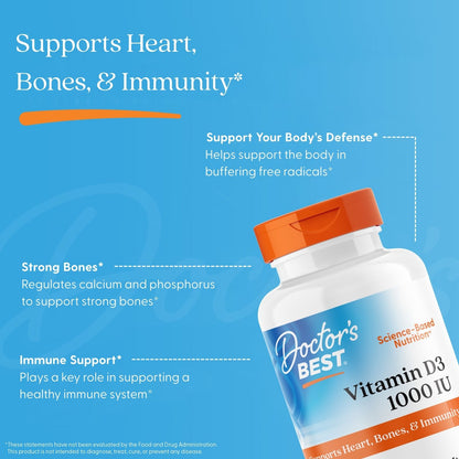 Doctor's Best Vitamin D3, 25 mcg (1,000 IU), 180 Softgels