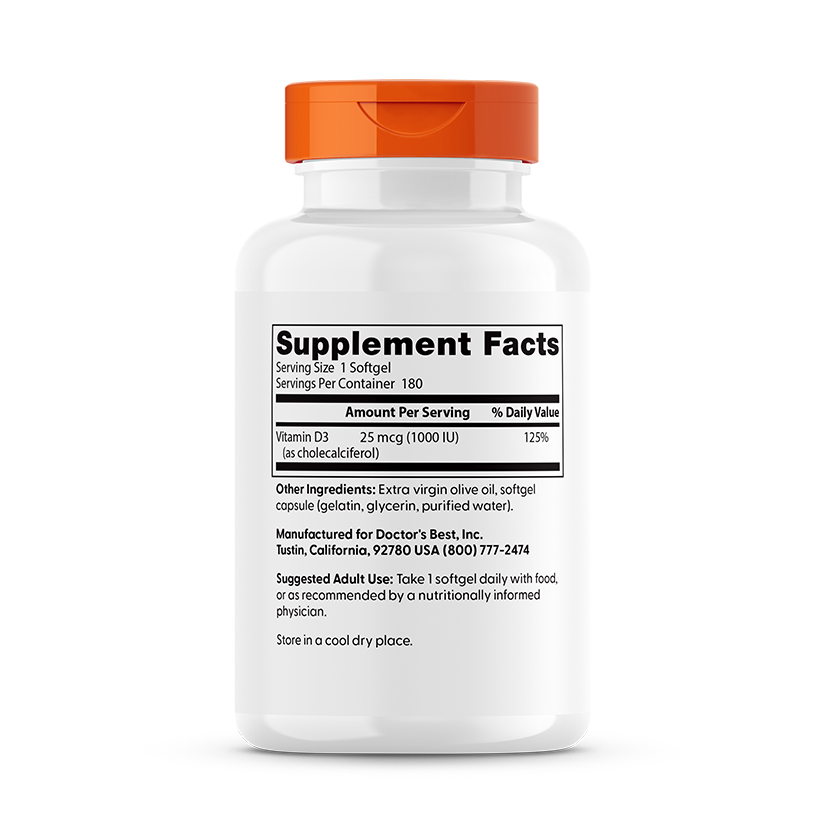 Doctor's Best Vitamin D3, 25 mcg (1,000 IU), 180 Softgels
