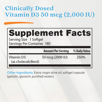 Doctor's Best Vitamin D3, 50 mcg (2,000 IU), 180 Softgels