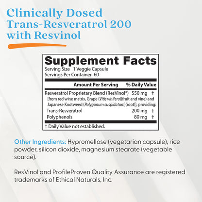 Doctor's Best Trans-Resveratrol 200  with Resvinol, 200 mg, 60 Veggie Caps