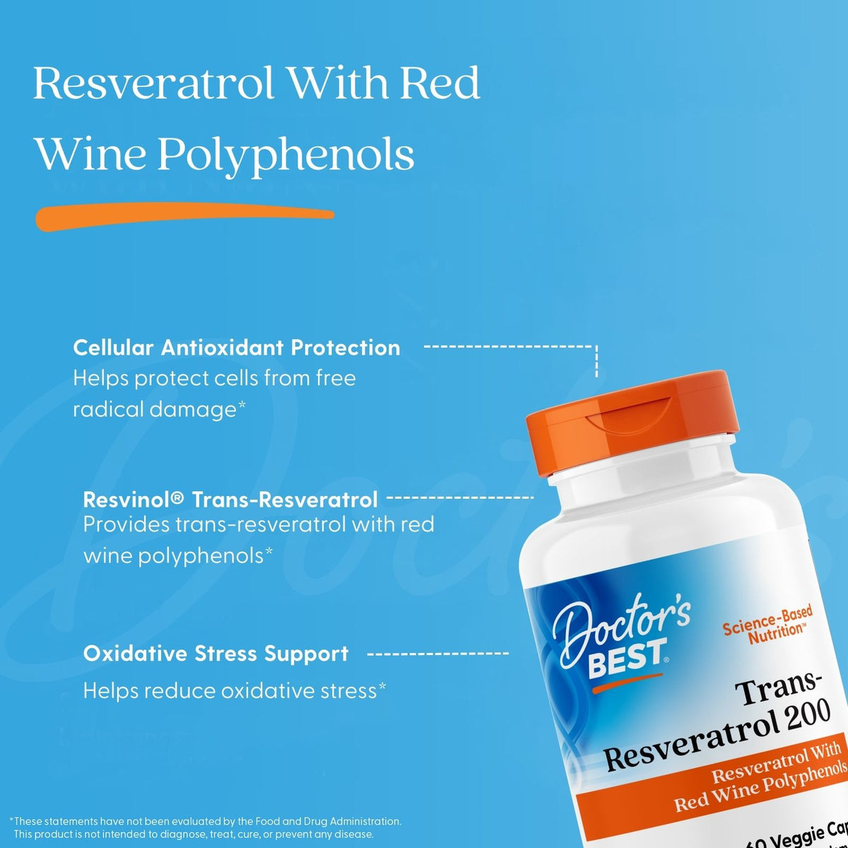 Doctor's Best Trans-Resveratrol 200  with Resvinol, 200 mg, 60 Veggie Caps