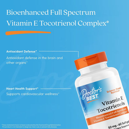 Doctor's Best Vitamin E Tocotrienols, 50 mg, 60 Softgels
