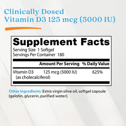 Doctor's Best Vitamin D3, 125 mcg (5,000 IU), 180 Softgels