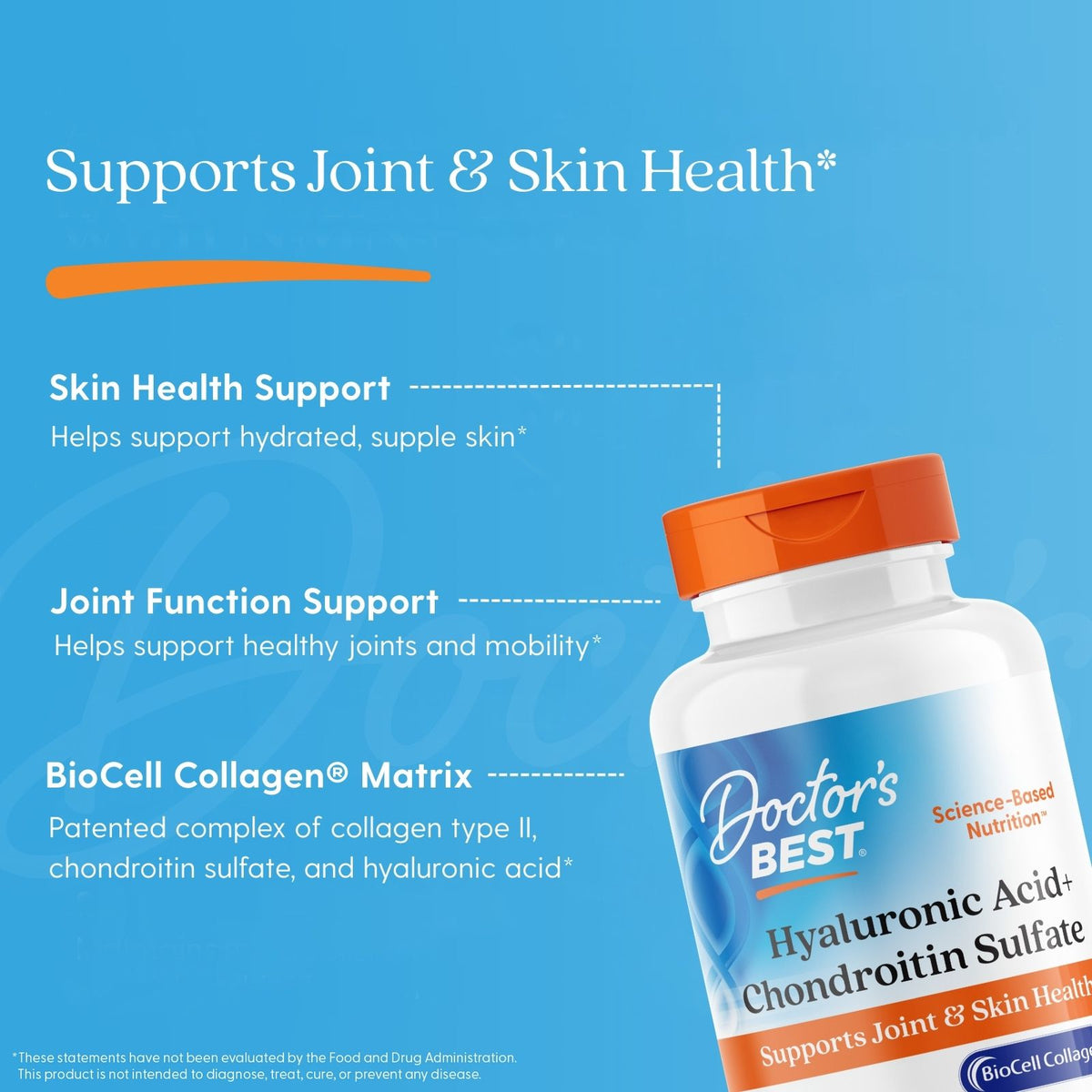 Doctor's Best Hyaluronic Acid + Chondroitin Sulfate, 180 Veggie Caps